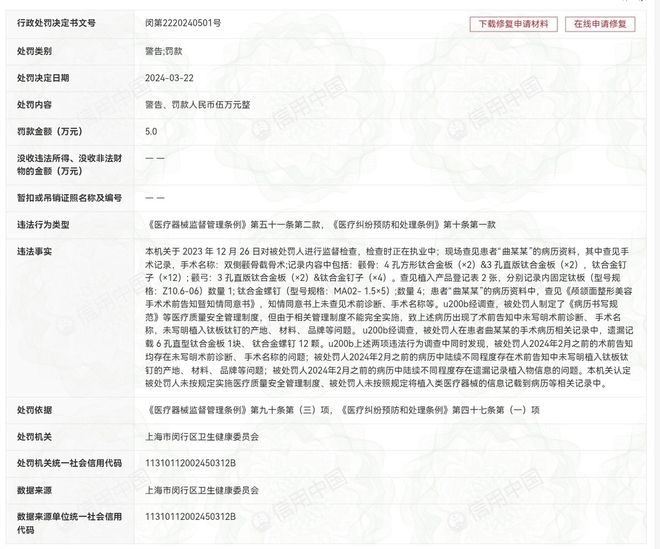 纠纷:上海韩镜的诸多投诉与监管处罚AG真人游戏平台吸脂失败到轮廓手术(图7) 纠纷:上海韩镜的诸多投诉与监管处罚AG真人游戏平台吸脂失败到轮廓手术(图7)